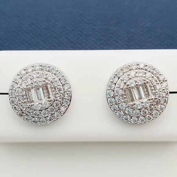 925 Sterling Silver Plated CZ Earrings, EVBRS573 - Picture 1 of 10